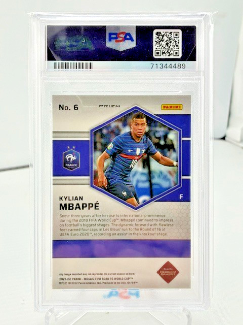 Kylian Mbappe 2021 Mosaic FIFA World Cup Qatar #6 *Blue Pulsar* SP France PSA 10 view 2