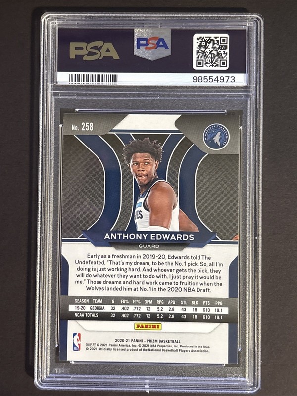 2020-21 Panini Prizm - Anthony Edwards #258 (RC) PSA 10 view 2
