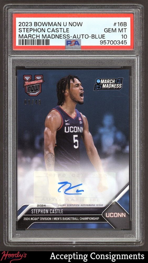 2023-24 Bowman University Now March Madness Blue Stephon Castle AUTO 9/49 PSA 10