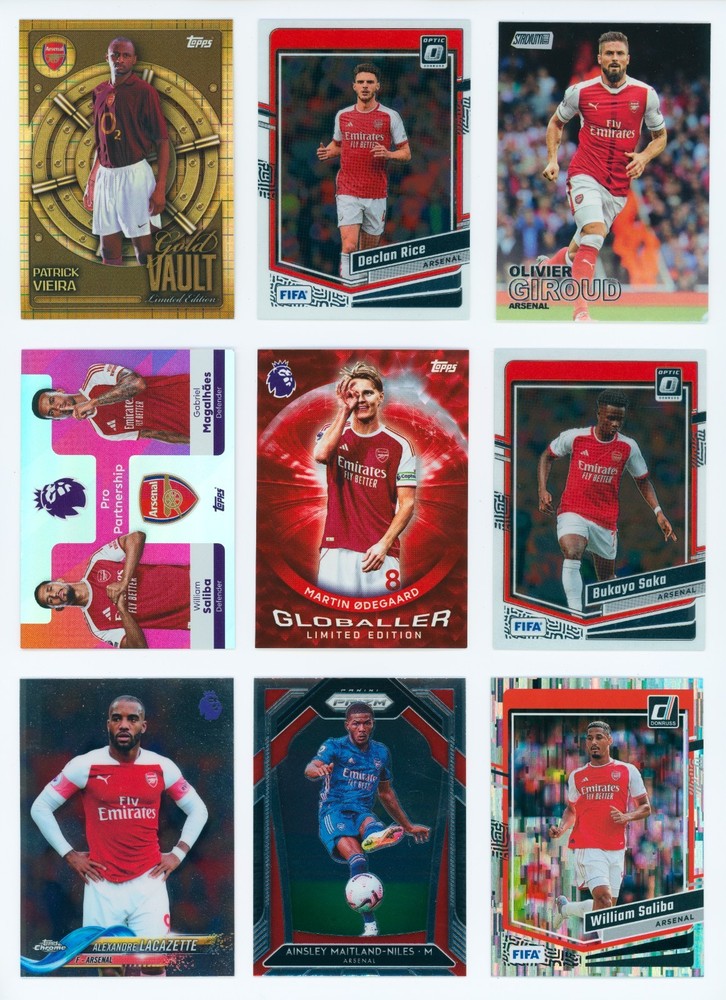9x Arsenal FC Soccer Card Lot: Odegaard, Saka, Rice, Gabriel, Saliba, Vieira 5L3