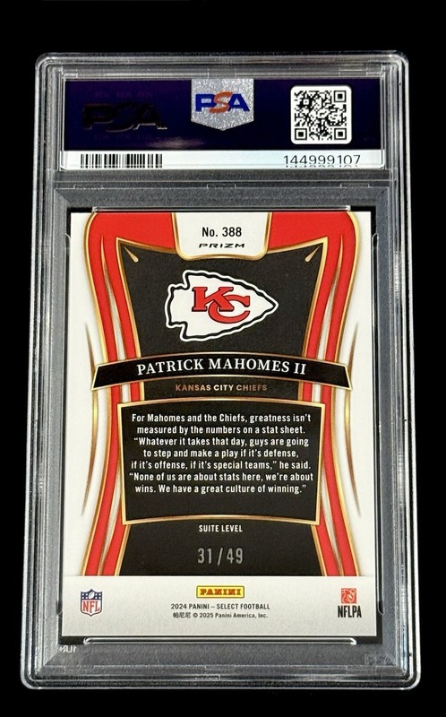 Patrick Mahomes II 2024 Panini Select Red Disco Prizm #’d/49 PSA 9 MINT view 2