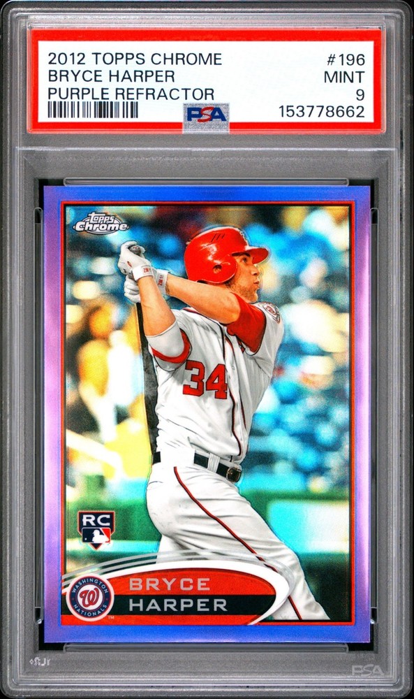 2012 Topps Chrome #196 Bryce Harper Hitting Purple Refractor (RC) PSA 9