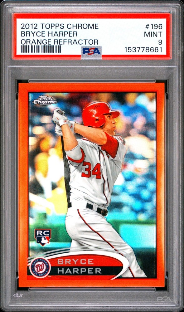 2012 Topps Chrome #196 Bryce Harper Hitting Orange Refractor Rookie PSA 9 RC