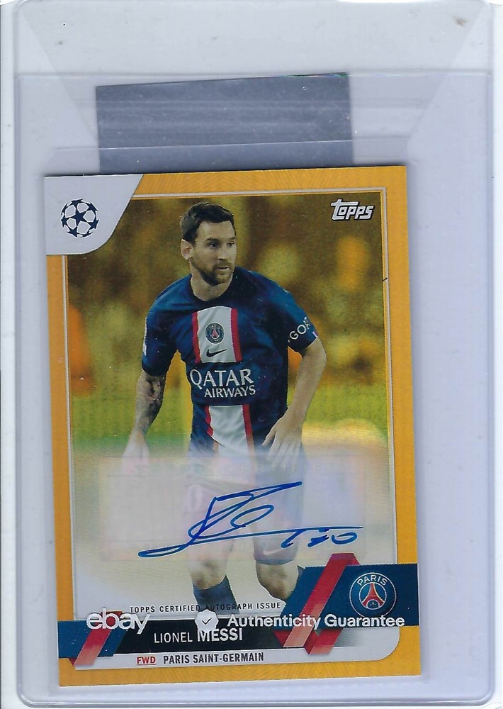 2022-23 Topps UEFA CC Lionel Messi PSG Orange Auto 7/25 Argentina World Cup RARE