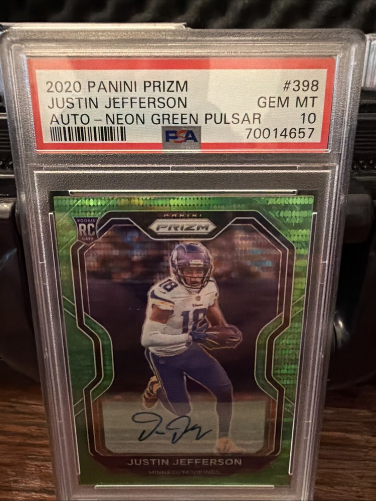 2020 Panini Prizm - Rookie Justin Jefferson #398 Neon Green Pulsar Autographs