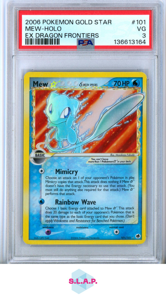 MEW POKEMON GOLD STAR 101/101 2006 EX DRAGON FRONTIERS HOLO ENGLISH PSA 3