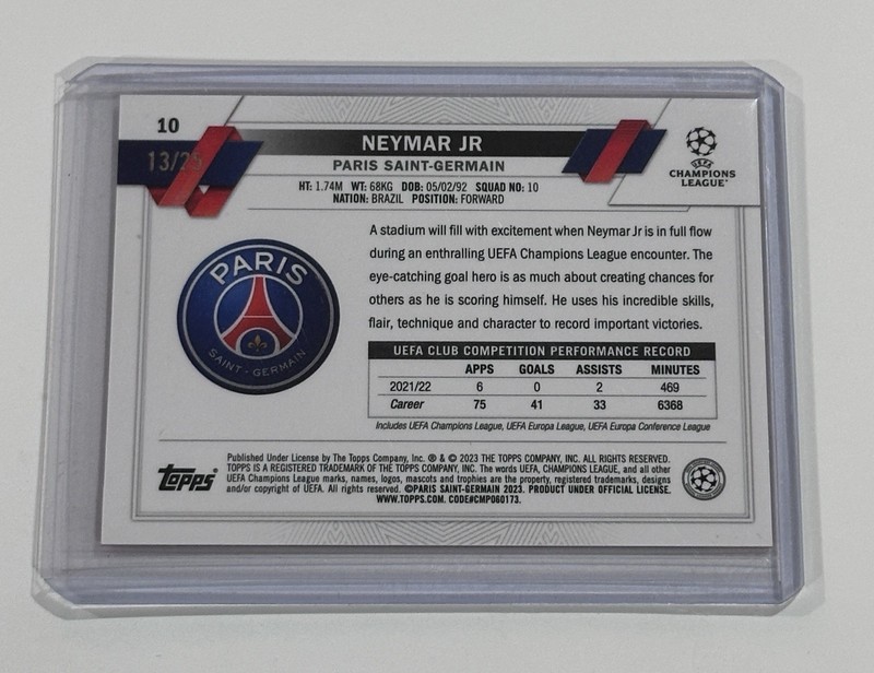 2023 Topps Chrome Neymar Jr Orange 13/25 No. 10 view 2