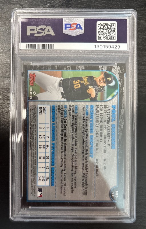 Paul Skenes 2024 Bowman Chrome Rookie Variation California #/100 PSA 9 SSP view 2