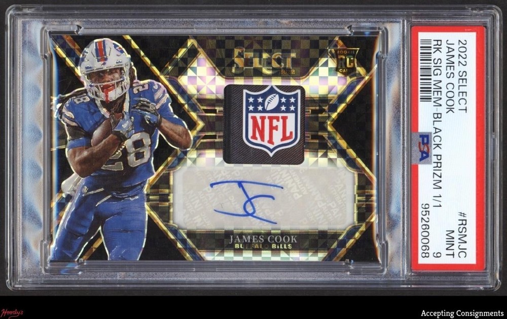 2022 Select Prizm Black James Cook RPA Rookie NFL SHIELD PATCH AUTO RC 1/1 PSA 9