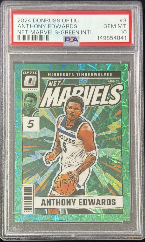2024-25 Donruss Optic - Anthony Edwards #3 Net Marvels Green Scope 02/25 PSA 10