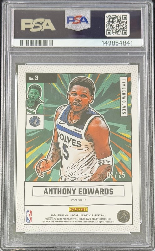 2024-25 Donruss Optic - Anthony Edwards #3 Net Marvels Green Scope 02/25 PSA 10 view 2
