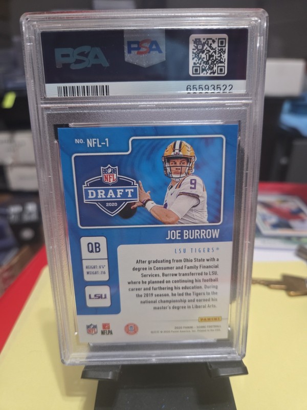 2020 Score NFL Draft Joe Burrow #NFL -1 (RC) PSA 10 LSU Bengals view 2