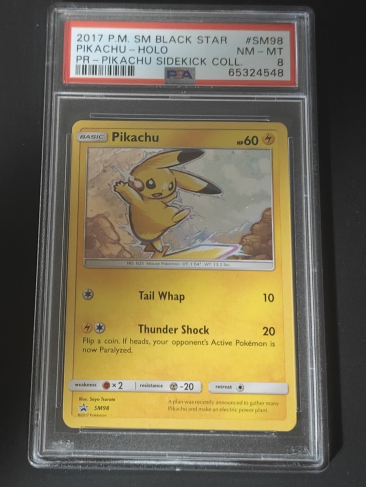 2017 POKEMON SM BLACK STAR PROMO PIKACHU SIDEKICK COLL #SM98 PIKACHU-HOLO PSA 8