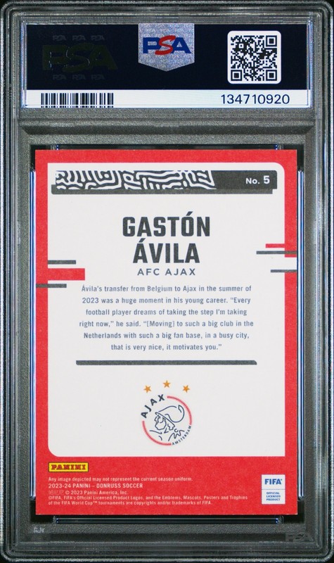 2023-24 Gaston Avila Panini Donruss The Rookies Black Ajax Rookie Card 1/1 PSA 7 view 2