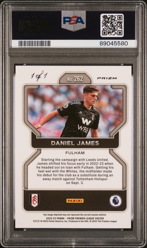 2021-22 Daniel James Panini Prizm Breakaway Black Fulham Soccer Card 1/1 PSA 8 view 2