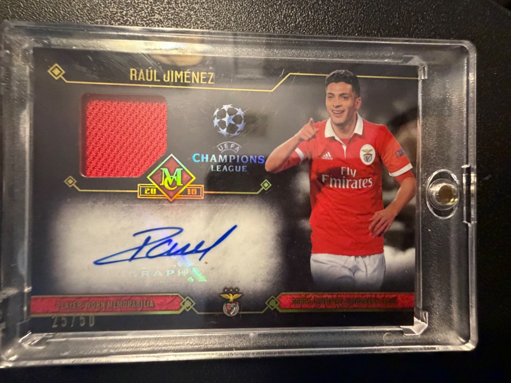 RAUL JIMENEZ 2017-18 RC Topps Certified Museum UEFA Patch Auto Match Worn 22/50