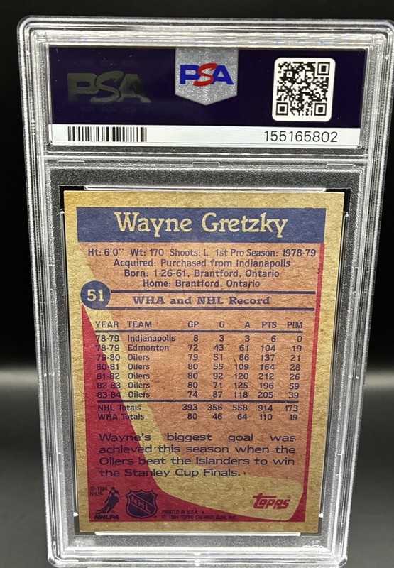 Topps 1984-85 Wayne Gretzky #51 Edmonton Oilers Ice Hockey NHL PSA 6 Graded view 2