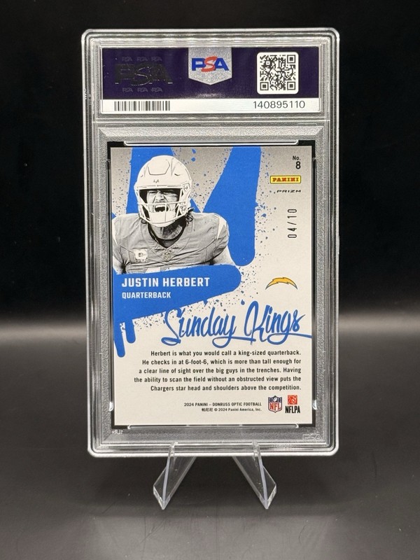 2024 Panini Donruss Optic Sunday Kings Justin Herbert GOLD /10 PSA 9 Pop 2 SSP view 2