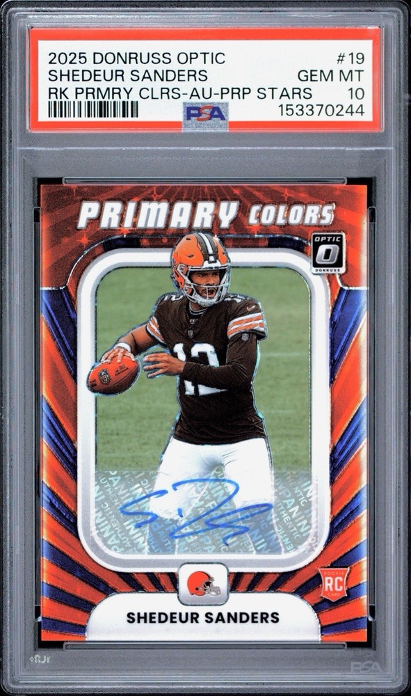 2025 DONRUSS OPTIC SHEDEUR SANDERS PRIMARY COLORS AUTO /25 ROOKIE RC PSA 10
