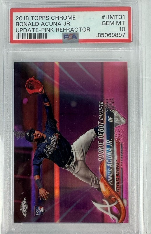 2018 Ronald Acuna Jr Topps Chrome Update Pink Refractor- #HMT31- PSA 10 Gem Mint view 2