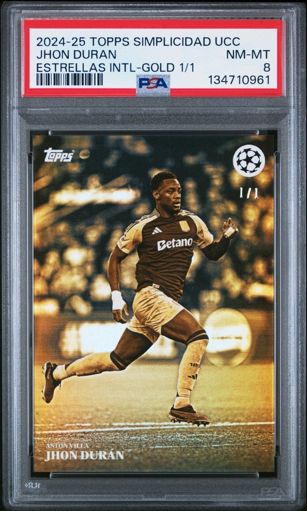2024-25 Jhon Duran Topps Simplicidad UCC Gold Aston Villa Card 1/1 PSA 8