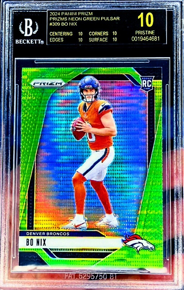 2024 Panini Prizm #309 Bo Nix Green Pulsar BGS 10 BLACK LABEL..POP OF 1..