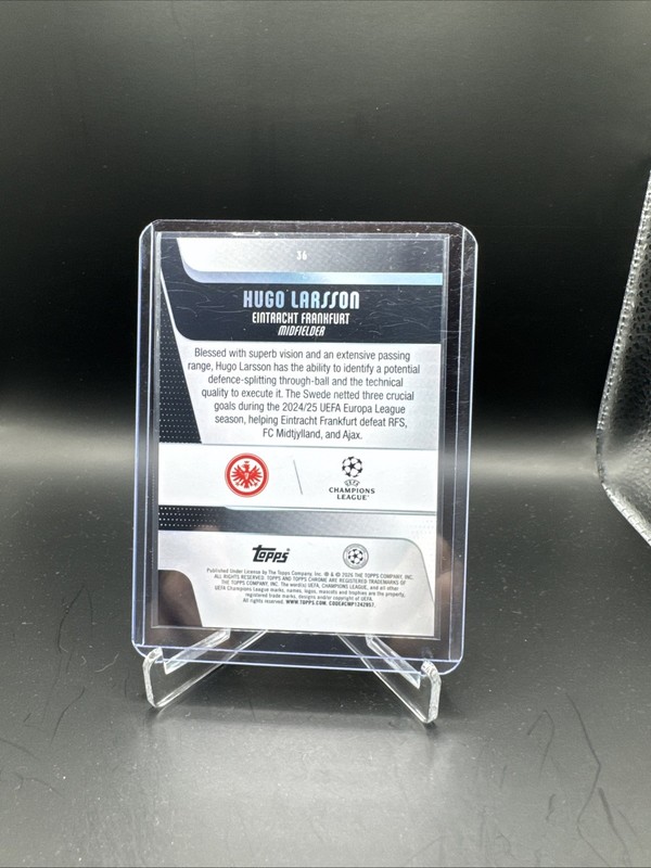 2025-26 Topps Chrome UEFA CC Hugo Larsson Blue X Fractor #/ 150 view 2