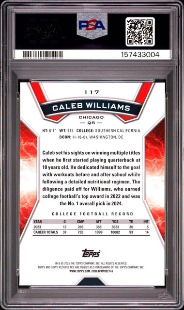2024 Topps Resurgence Caleb Williams #117 Prism Refractor PSA 8 RC Rookie view 2