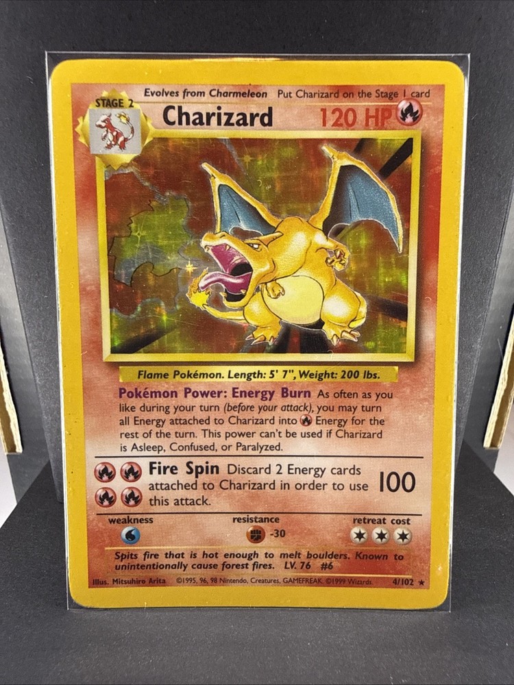 1999 Pokemon Charizard Base Set Holo Unlimited Rare Card 4/102 MP