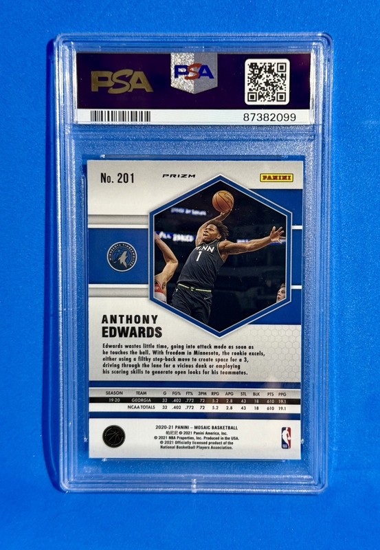2020 PANINI MOSAIC REACTIVE BLUE #201 ANTHONY EDWARDS PSA 9 MT view 2