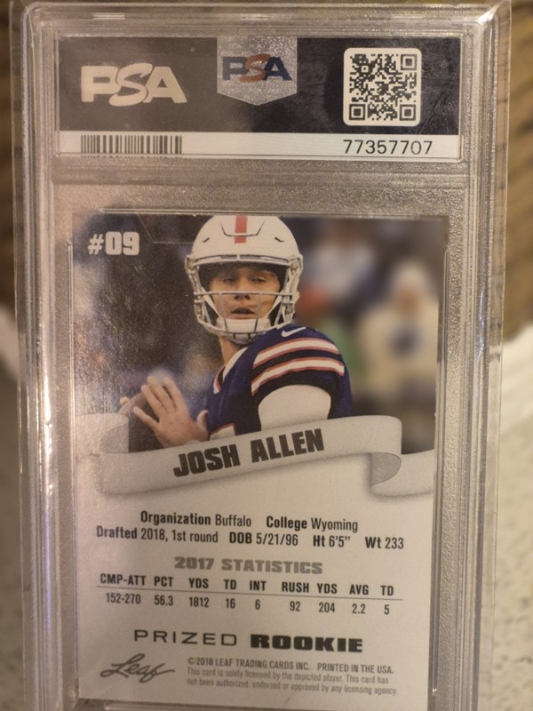 2018 Leaf Prized Rookie Josh Allen RC #09 PSA Graded – Buffalo Bills  MVPQB view 2