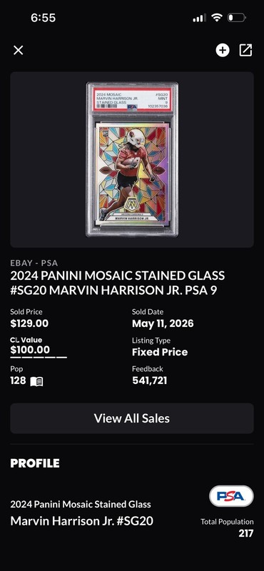 2024 PANINI MOSAIC STAINED GLASS #SG20 RC MARVIN HARRISON JR. PSA 9 view 2