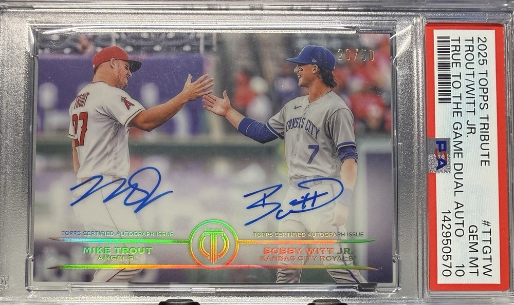 2025 Topps Tribute True to the Game Dual Auto Mike Trout/Bobby Witt /50 PSA 10