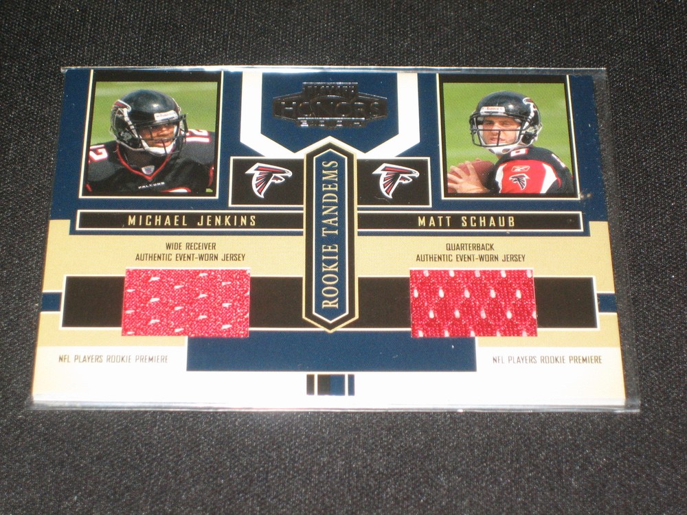 MICHAEL JENKINS & MATT SCHAUB FALCONS LEGENDS DUAL EVENT GAME USED JERSEY CARD