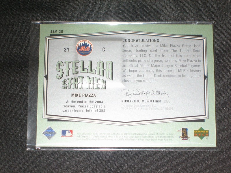 MIKE PIAZZA METS STAT GENUINE CERTIFIED AUTHENTIC BASEBALL GAME USED JERSEY CARD view 2