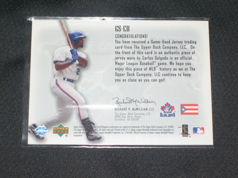 CARLOS DELGADO JAYS GENUINE CERTIFIED AUTHENTIC BASEBALL GAME USED JERSEY CARD view 2