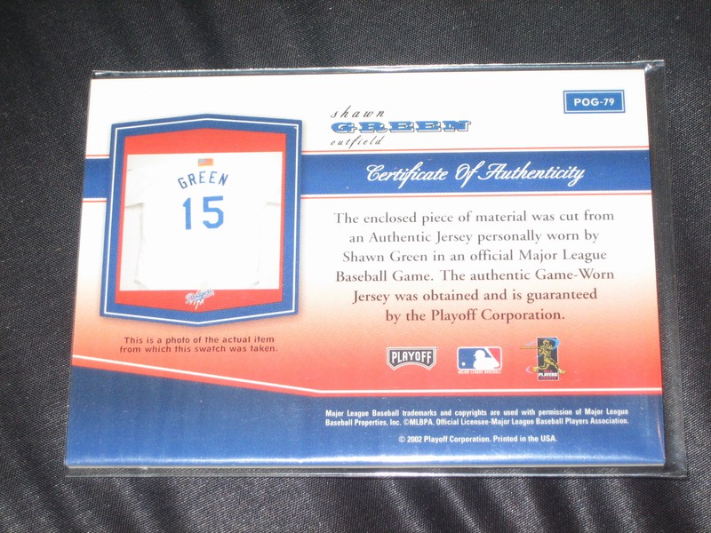 SHAWN GREEN 2002 STAR GENUINE CERTIFIED AUTHENTIC BASEBALL GAME USED JERSEY CARD view 2