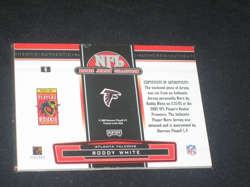 RODDY WHITE FALCONS LEGEND GAME USED GENUINE CERTIFIED AUTHENTIC JERSEY CARD view 2