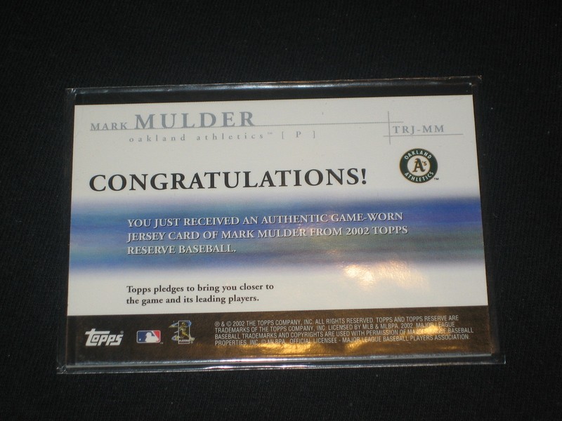 MARK MULDER ATHLETICS LEGEND CERTIFIED AUTHENTIC BASEBALL GAME USED JERSEY CARD view 2