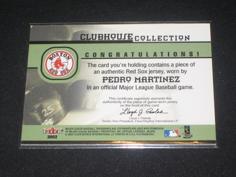 PEDRO MARTINEZ RED SOX LEGEND CERTIFIED AUTHENTIC BASEBALL GAME USED JERSEY CARD view 2