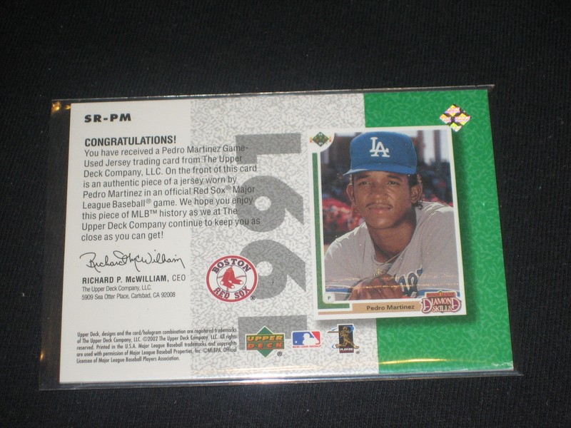 PEDRO MARTINEZ DODGERS LEGEND CERTIFIED AUTHENTIC BASEBALL GAME USED JERSEY CARD view 2