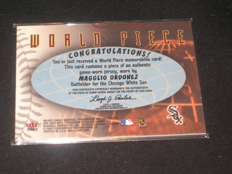 MAGGLIO ORDONEZ 2002 CHICAGO CERTIFIED AUTHENTIC BASEBALL GAME USED JERSEY CARD view 2