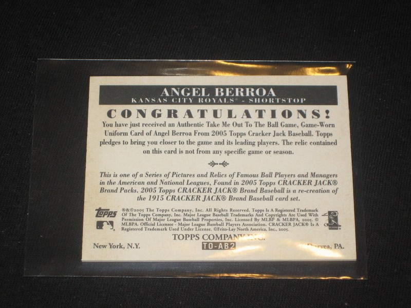 ANGEL BERROA ROYALS LEGEND CERTIFIED AUTHENTIC BASEBALL GAME USED JERSEY CARD view 2