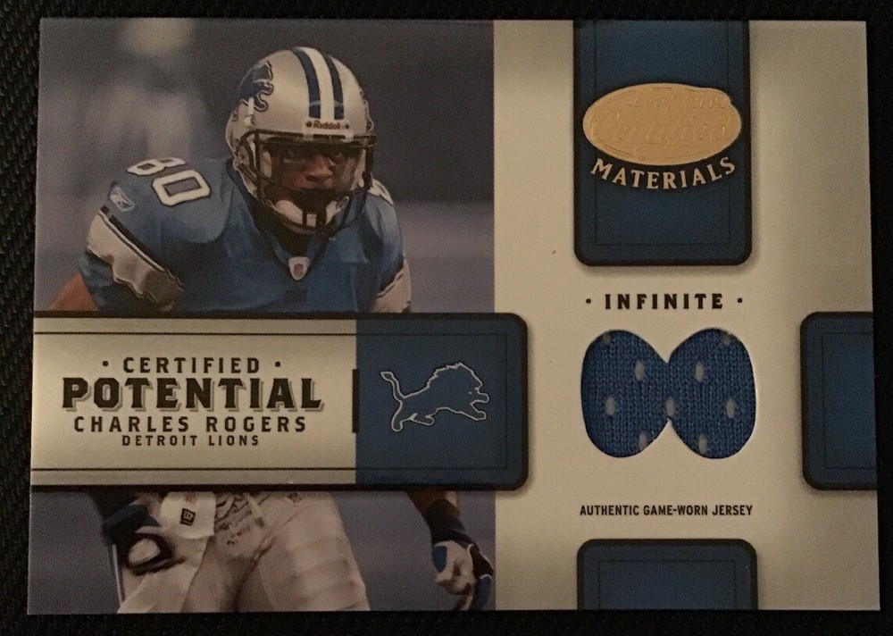 CHARLES ROGERS AUTHENTIC CERTIFIED GAME USED JERSEY CARD DETROIT LIONS 31/75