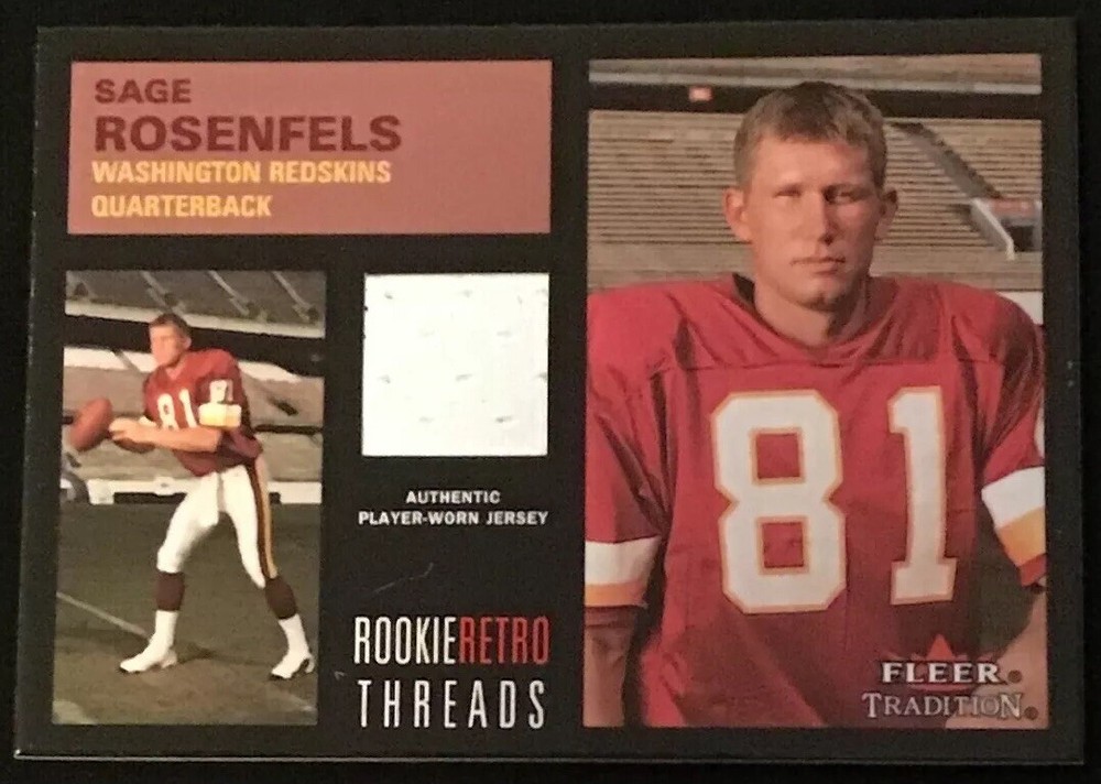 SAGE ROSENFELS AUTHENTIC CERTIFIED GAME USED JERSEY CARD WASHINGTON REDSKINS