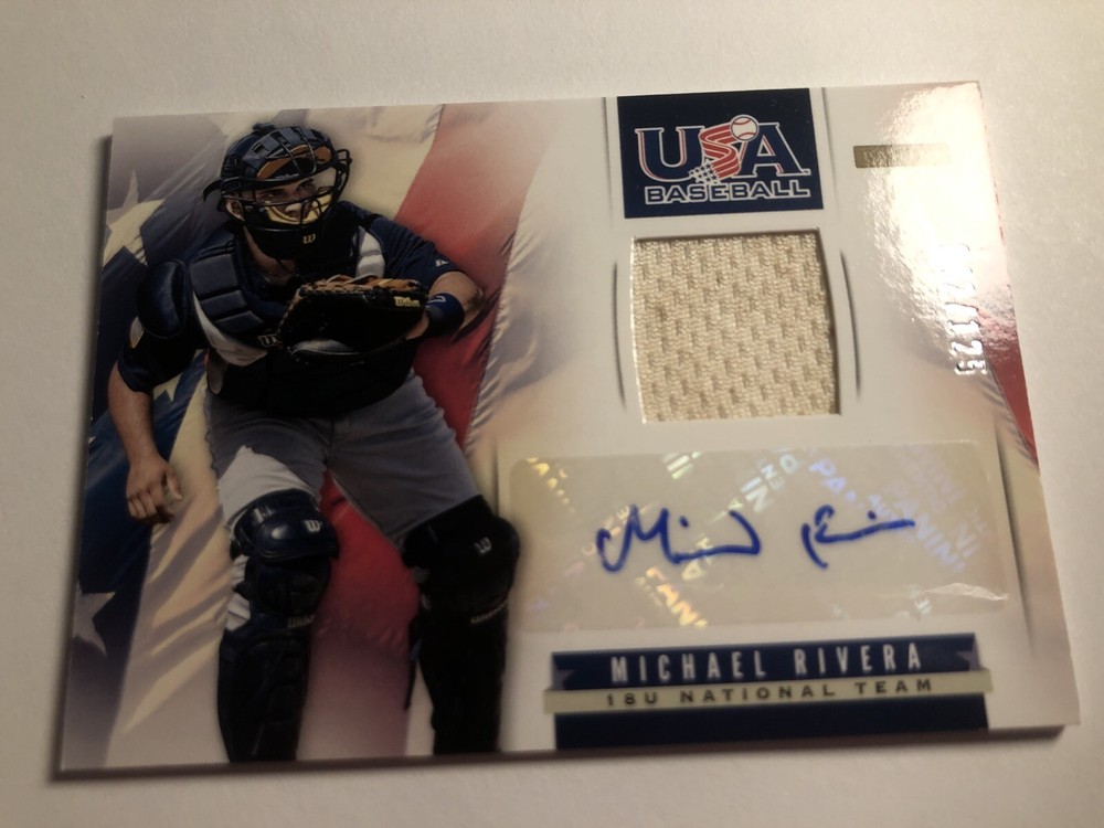 2013 Panini USA Baseball Game Used Dirty Jersey Auto Michael Rivera /125