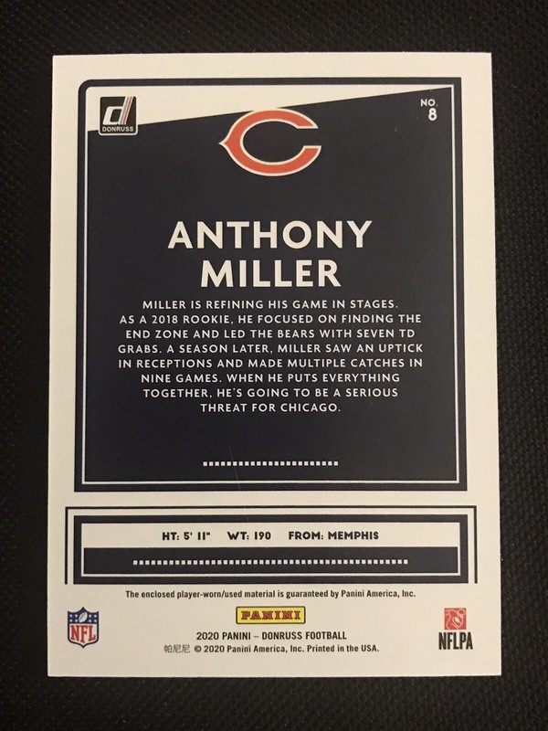 ANTHONY MILLER CERTIFIED AUTHENTIC GAME USED JERSEY CARD CHICAGO BEARS view 2