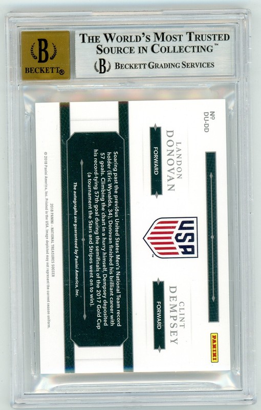 2018 PANINI NATIONAL TREASURES SOCCER LANDON DONOVAN CLINT DEMPSEY DUAL AUTO BGS view 2