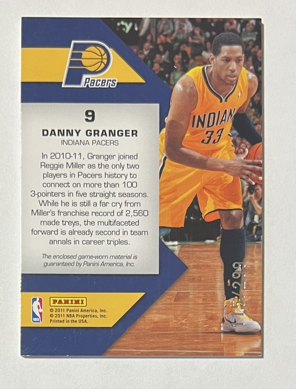 Danny Granger 2010-11 Certified Fabric of the Game Used Jersey Card #9 - 115/299 view 2
