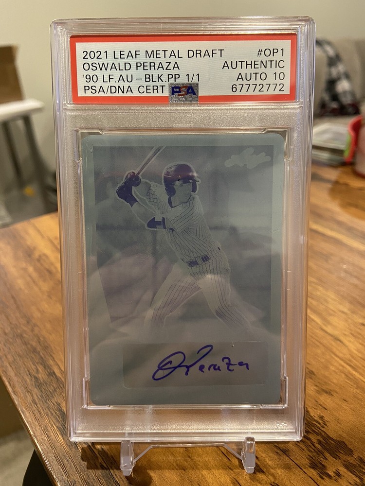 2021 Leaf Metal Baseball Print Plate Cyan #1/1 Oswald Peraza Rookie Auto PSA 10